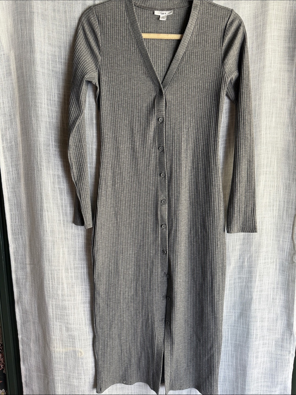 Bar III Gray Ribbed Button-Front Midi Dress
